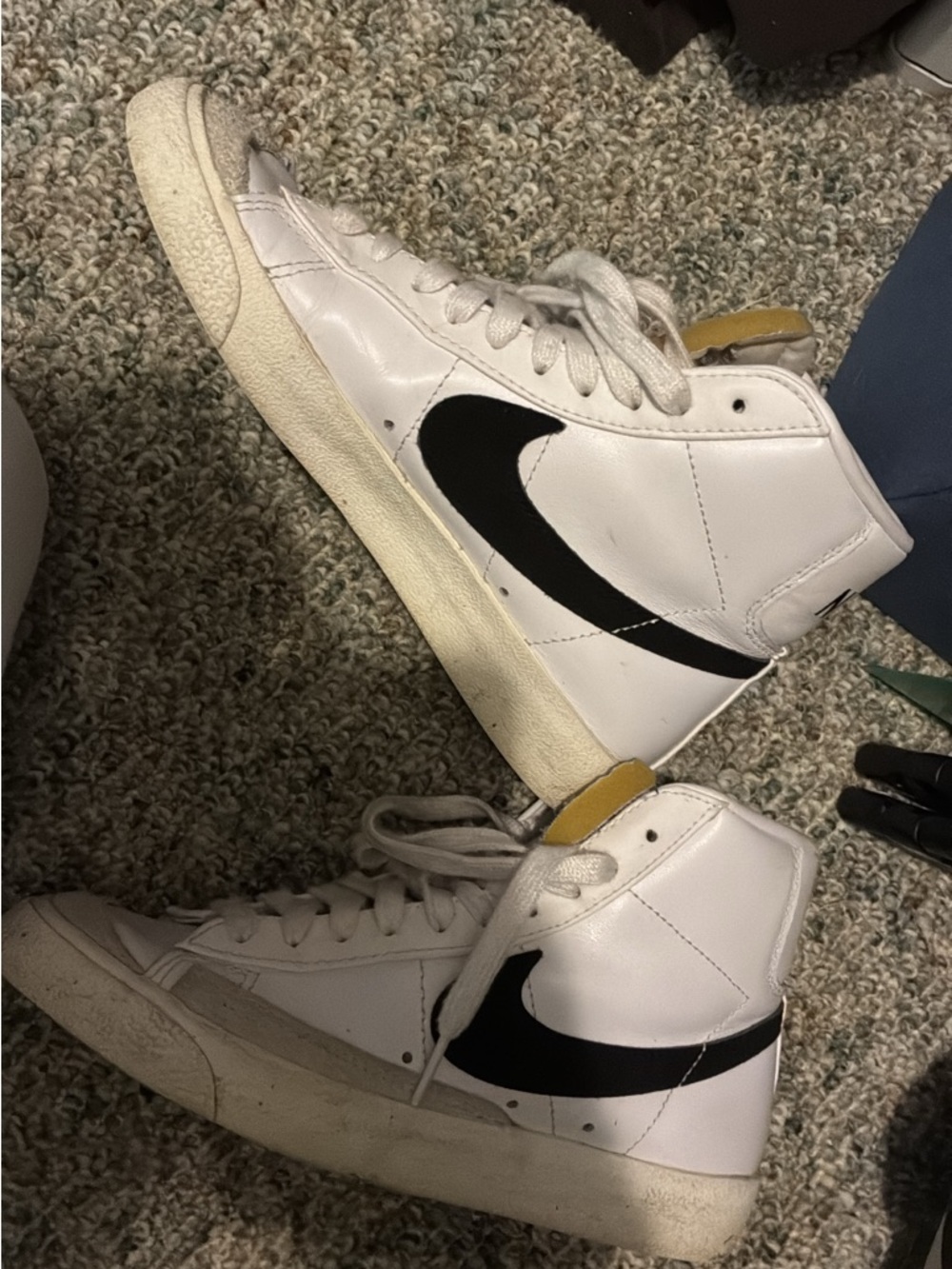 White High-Top Sneakers with Black Swoosh